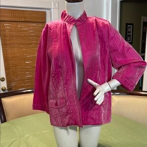 Chico's Pink Blazer with Balloon Sleeves and Mandarin Collar
